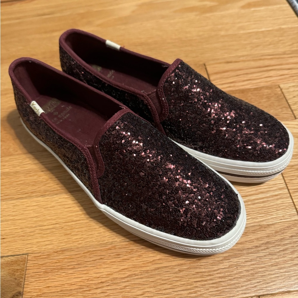 Kate Spade Keds Triple Glitter Sneaker, Size 8 Burgundy Wine